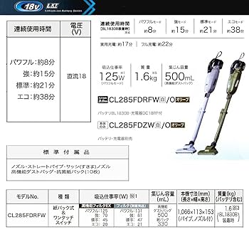 Amazon.co.jp: 18V充電式クリーナ CL285FDRFW 【紙パック式